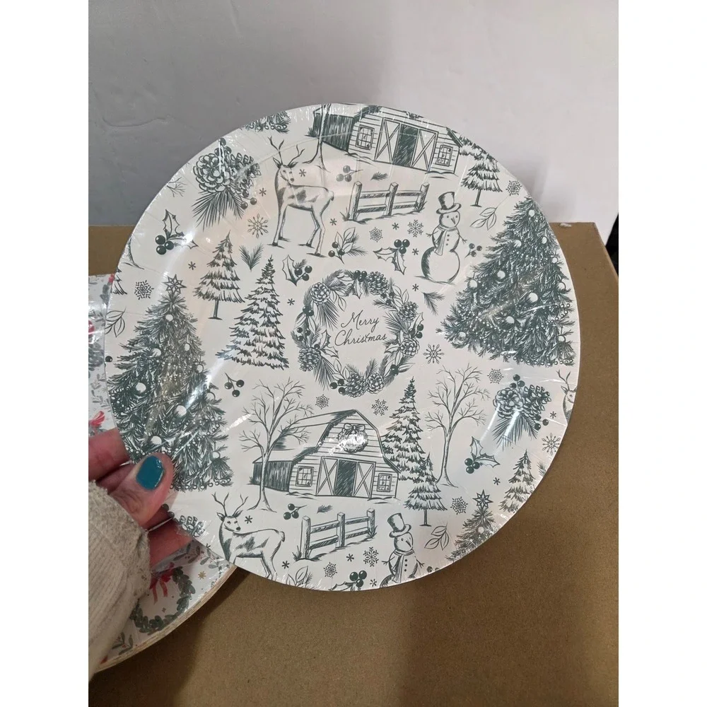 Peppermint & Pine Christmas Paper Dinner Plates 10 Inch 24 Count Holiday Set
